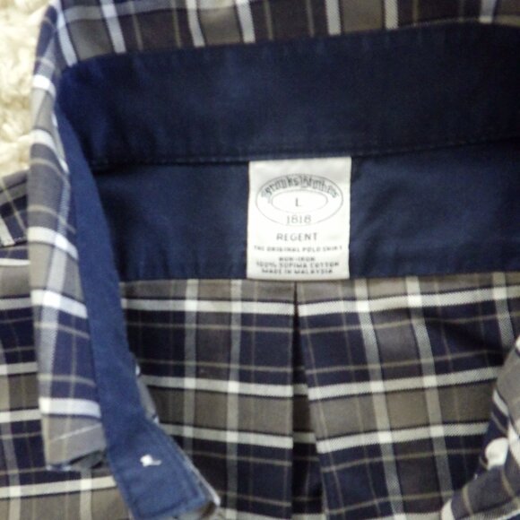 Brooks Brothers Mens Dress Shirt Regent 1818 Size L Blue Grey Plaid Long Sleeve - Picture 7 of 10